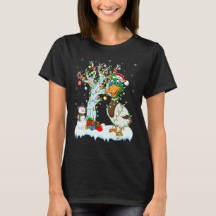 Funny Duck Bird Xmas Bird Lighting Santa Hat Duck T-shirt