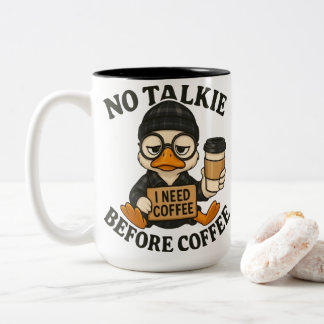 Funny Duck Coffee Lover Cute Cartoon Graphic Tweekleurige Koffiemok