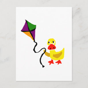 Funny Duck Flying Colorful Kite Briefkaart