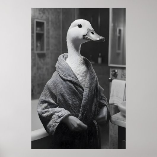 Funny Duck in Bathrobe Print, Quirky Bathroom Wall Poster (Voorkant)