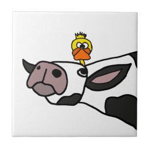 Funny Duck op een Cow-Cartoon Tegeltje