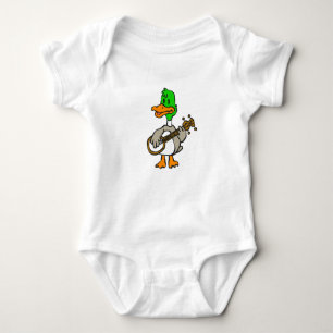 Funny duck playing banjo   choose background color romper