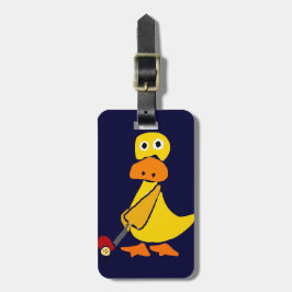 Funny Duck speelt Golf Primitive Art Bagagelabel