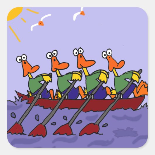 Funny Ducks in a Row Cartoon Vierkante Sticker (Voorkant)