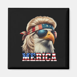 Funny Eagle Merica 4 juli Blonde pruik Mullet Funn Magneet