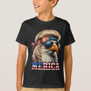 Funny Eagle Merica 4 juli Blonde pruik Mullet Funn T-shirt