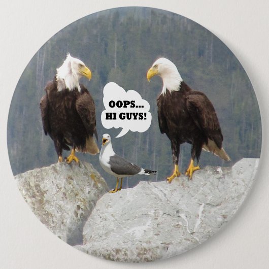 Funny Eagles and Seagull Round Pin-Back Button (Voorkant)
