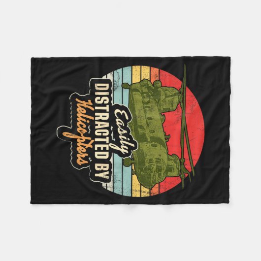 Funny Easily Distracted By Chinook Helicopter Retr Fleece Deken (Voorkant (Horizontaal))