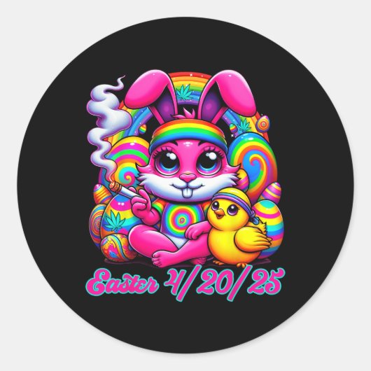 Funny Easter Bunny Chick Smoking  Ronde Sticker (Voorkant)