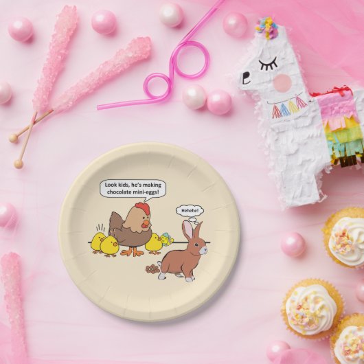 Funny Easter Bunny Chocolate Eggs Papieren Bordje (Feest)