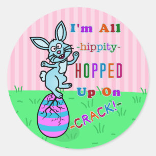 Funny Easter Bunny Cracked Egg Humor Ronde Sticker