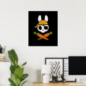 Funny Easter Bunny Rabbit Pirate Skull en Carrot Poster (Thuiskantoor)