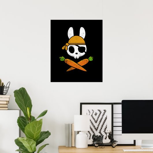 Funny Easter Bunny Rabbit Pirate Skull en Carrot Poster (Thuiskantoor)