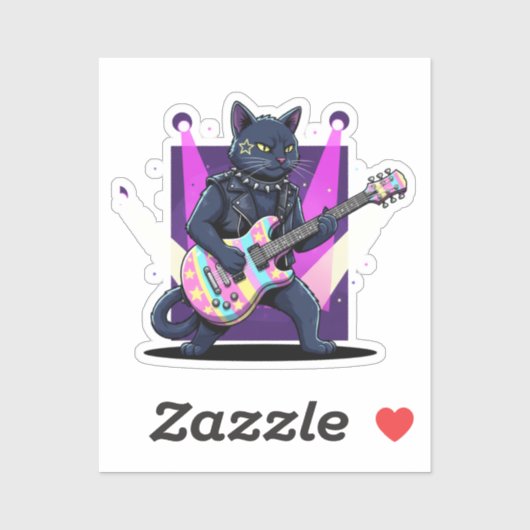 Funny Easter Cat Rockstar Playing Egg Guitar Music Sticker (Vel)