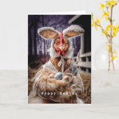 Funny Easter Chicken Bunny Costume Kaart (Gele Bloem)