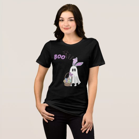 Funny Easter Ghost Schattige Halloween Bunny Egg B Tri-Blend Shirt (Voorkant volledig)