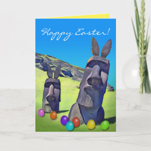 Funny Easter Island Bunnies met paaseieren Kaart