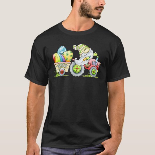 Funny Easter Tractor Gnome Boerderij Eggs Rabbit B T-shirt (Voorkant)