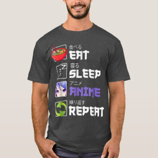 Funny Eat Sleep Anime Herhaal Anime Japan Manga T-shirt