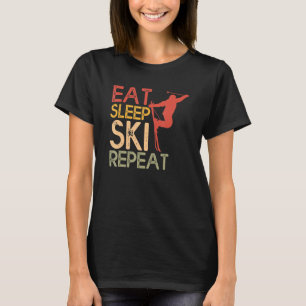 Funny Eat Sleep Ski Herhaal voor Design van wollen T-shirt