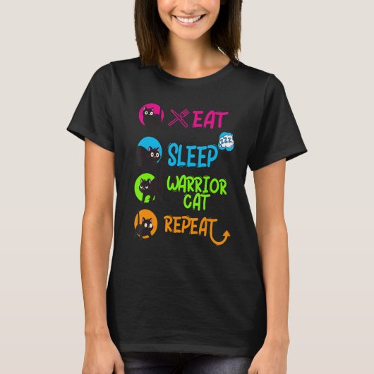 Funny Eat Sleep Warrior Cat Repeat Cool Cat Design T-shirt (Voorkant)