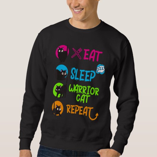Funny Eat Sleep Warrior Cat Repeat Cool Cat Design Trui (Voorkant)