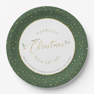 Funny Eat Up Christmas Typografie Groen en Goud Papieren Bordje