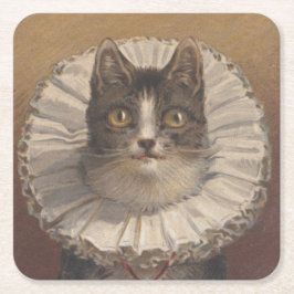 Funny  Edwardian Cat Onderzetters, set van 6 Vierkante Kartonnen Onderzetter