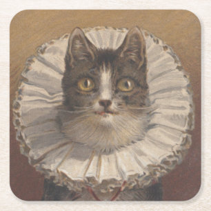 Funny Edwardian Cat Onderzetters, set van 6 Vierkante Kartonnen Onderzetter