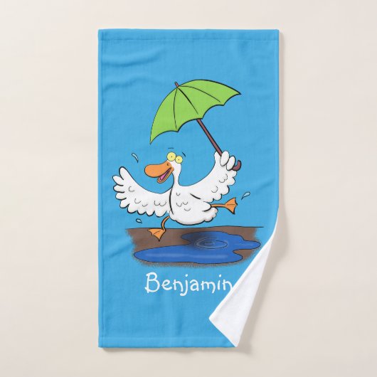 Funny eend met paraplu dansende cartoon bad handdoek (Handdoek)