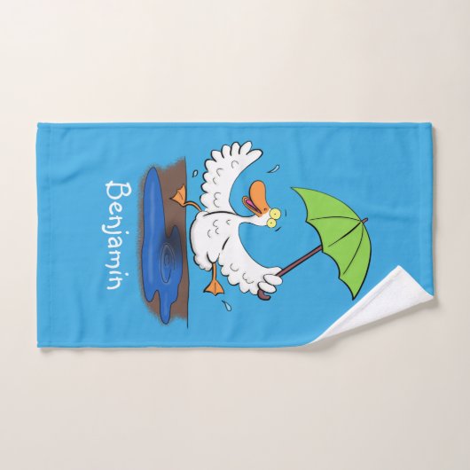 Funny eend met paraplu dansende cartoon bad handdoek (Handdoek)