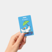 Funny eend met paraplu dansende cartoon badge (Handheld)