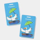 Funny eend met paraplu dansende cartoon badge (Front & Back)