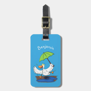 Funny eend met paraplu dansende cartoon bagagelabel