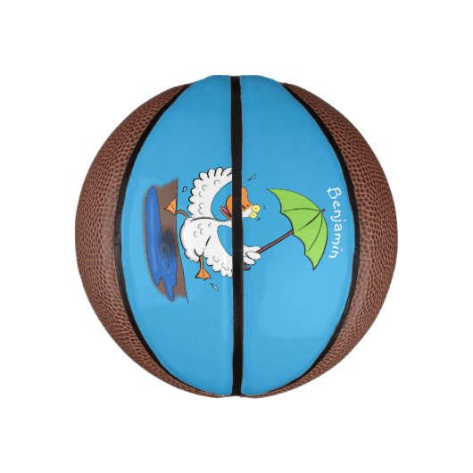 Funny eend met paraplu dansende cartoon basketbal (Verticaal)