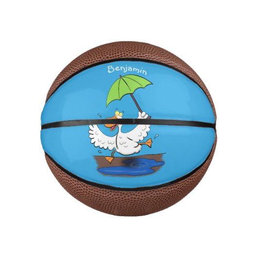 Funny eend met paraplu dansende cartoon basketbal (Voorkant)