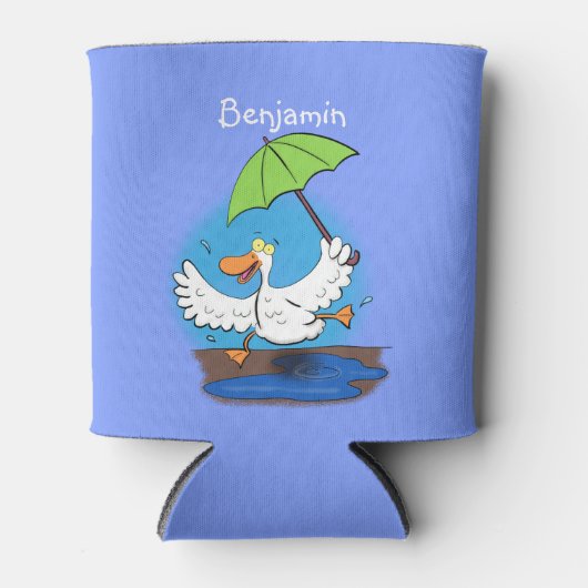 Funny eend met paraplu dansende cartoon blikjeskoeler (Voorkant)