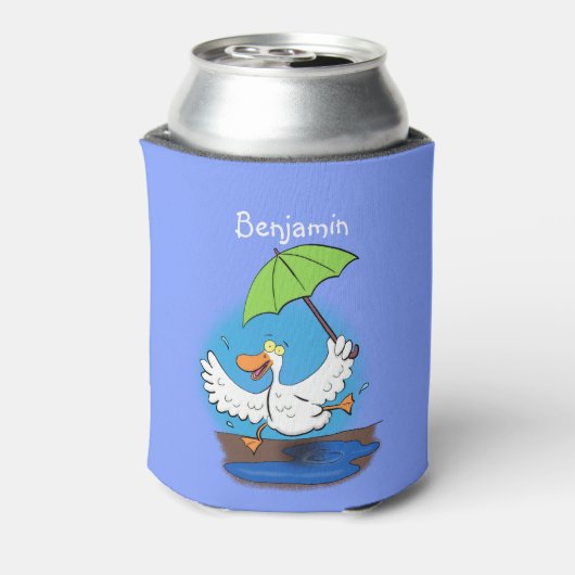 Funny eend met paraplu dansende cartoon blikjeskoeler (Blikje Achterkant)