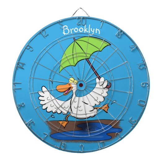 Funny eend met paraplu dansende cartoon dartbord (Voorkant)