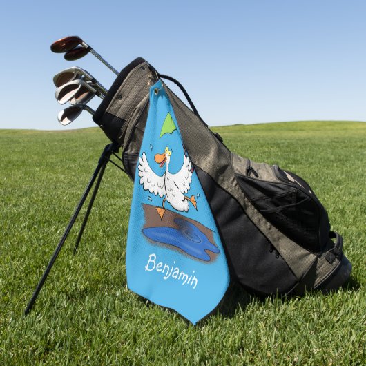 Funny eend met paraplu dansende cartoon golfhanddoek (Groen)