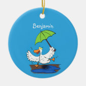 Funny eend met paraplu dansende cartoon keramisch ornament (Voorkant)