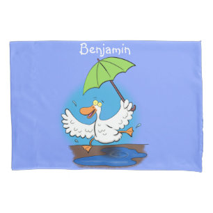 Funny eend met paraplu dansende cartoon kussensloop