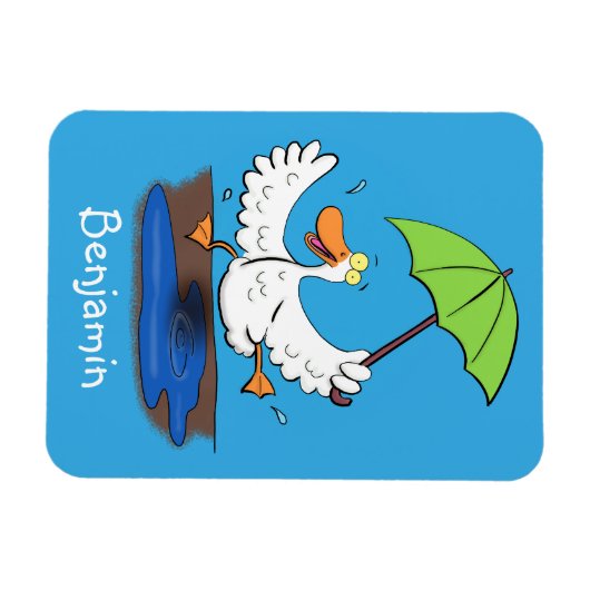 Funny eend met paraplu dansende cartoon magneet (Horizontaal)