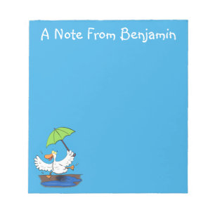 Funny eend met paraplu dansende cartoon notitieblok