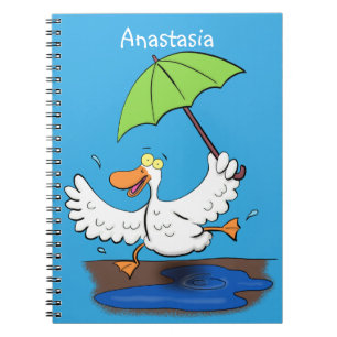 Funny eend met paraplu dansende cartoon notitieboek