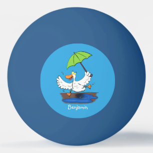 Funny eend met paraplu dansende cartoon pingpongballen