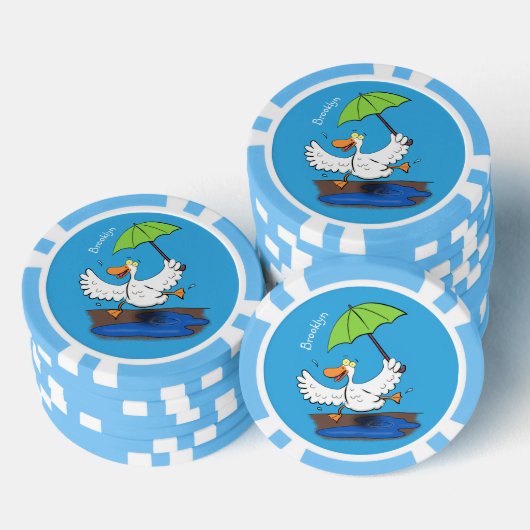 Funny eend met paraplu dansende cartoon poker chips (Opstapeling)