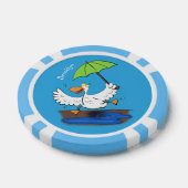 Funny eend met paraplu dansende cartoon poker chips (Enkel)