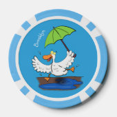 Funny eend met paraplu dansende cartoon poker chips (Achterkant)