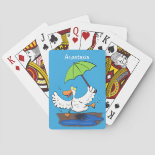 Funny eend met paraplu dansende cartoon pokerkaarten
